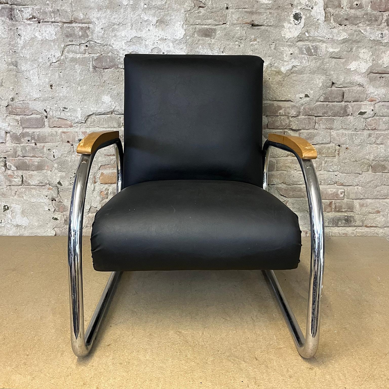 Metal Tubax Armchair in Black Faux Leather For Sale