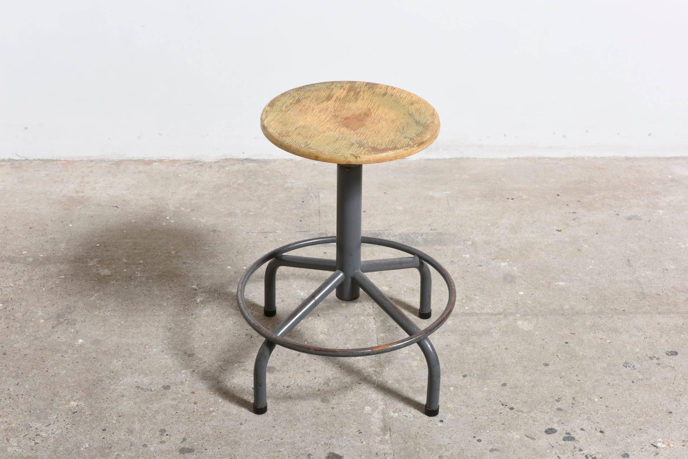 Mid-Century Modern Tubax Set of Six Swivel Adjustable Height Industrial Stools Belgium Design