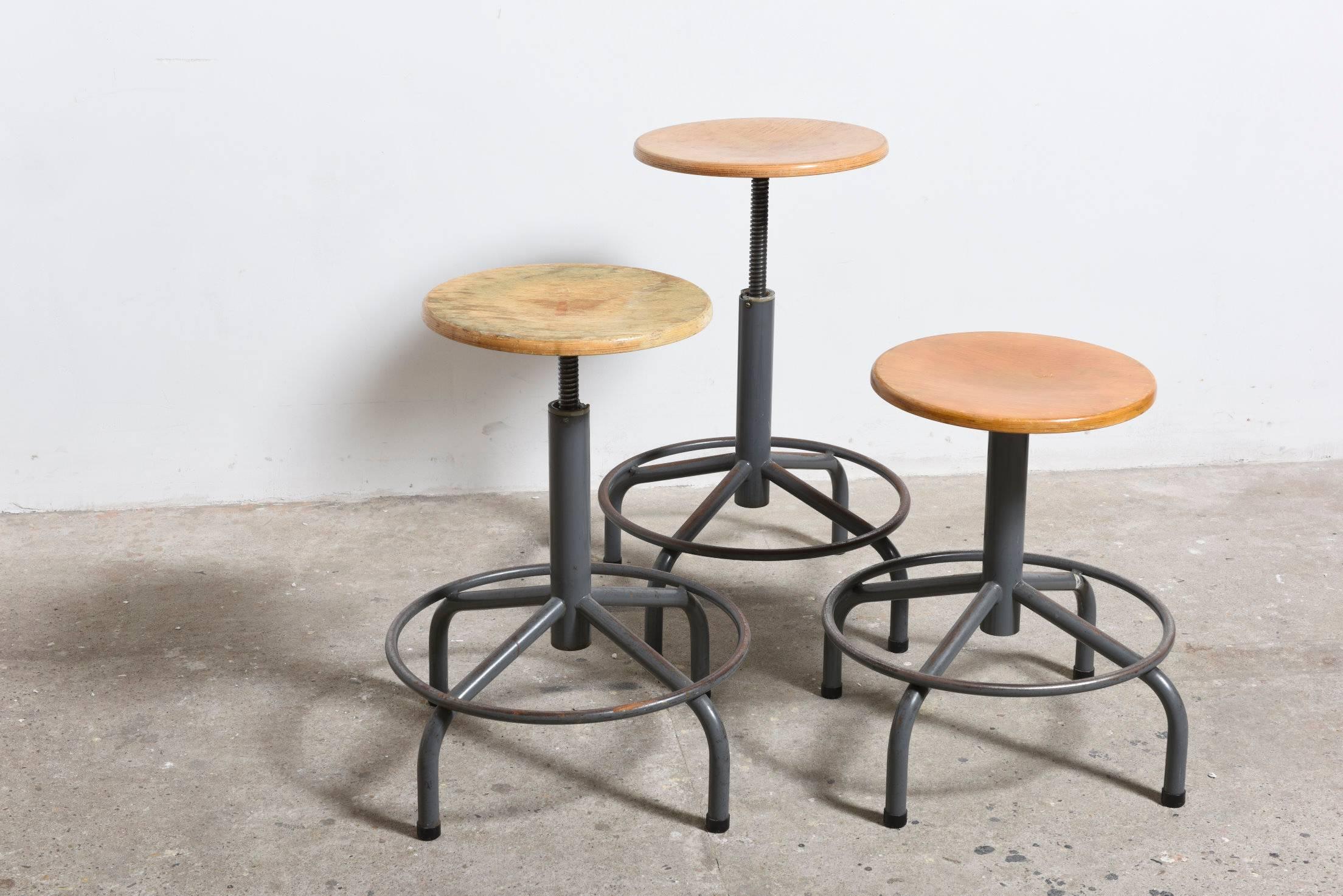 Lacquered Tubax Set of Six Swivel Adjustable Height Industrial Stools Belgium Design