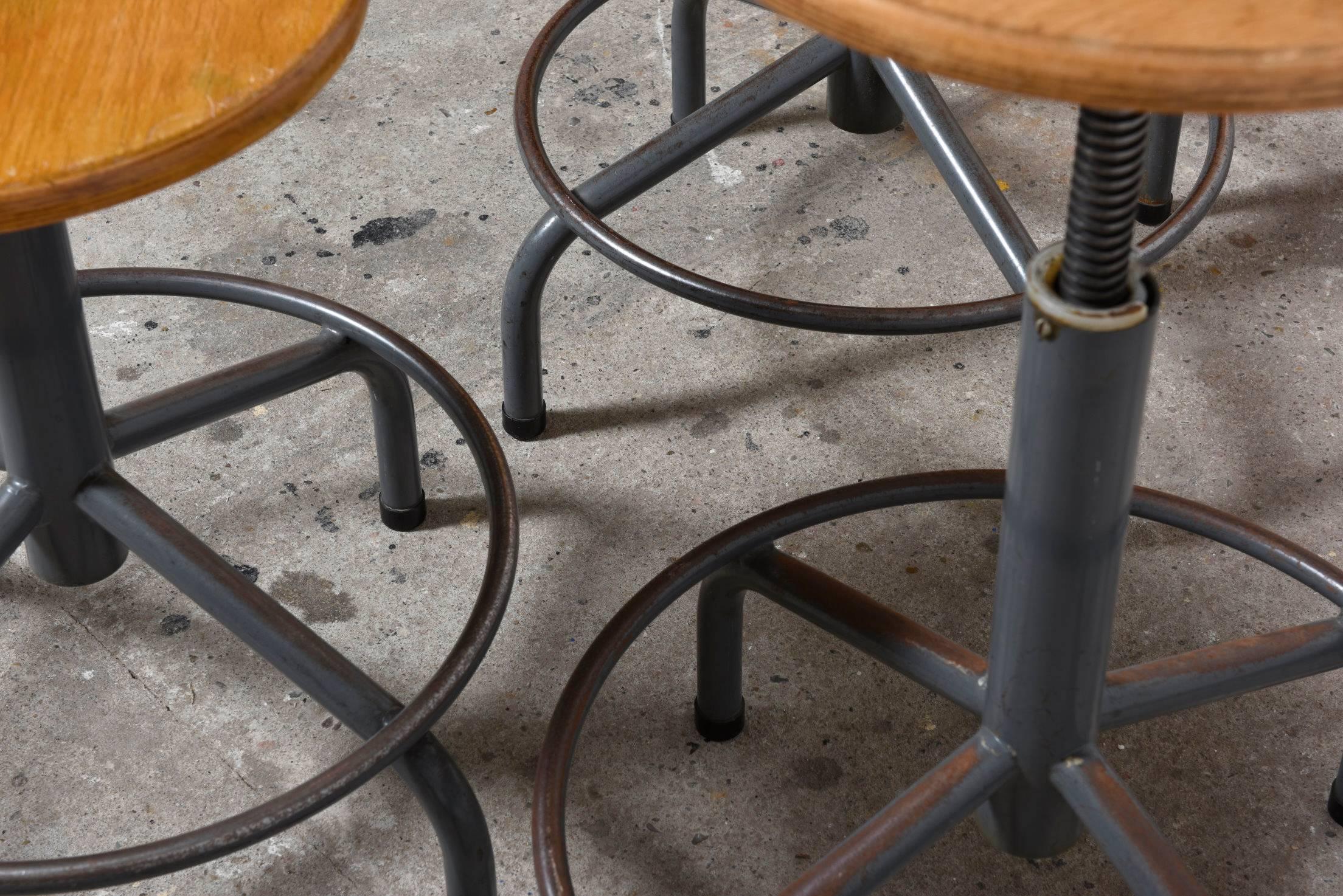 20th Century Tubax Set of Six Swivel Adjustable Height Industrial Stools Belgium Design