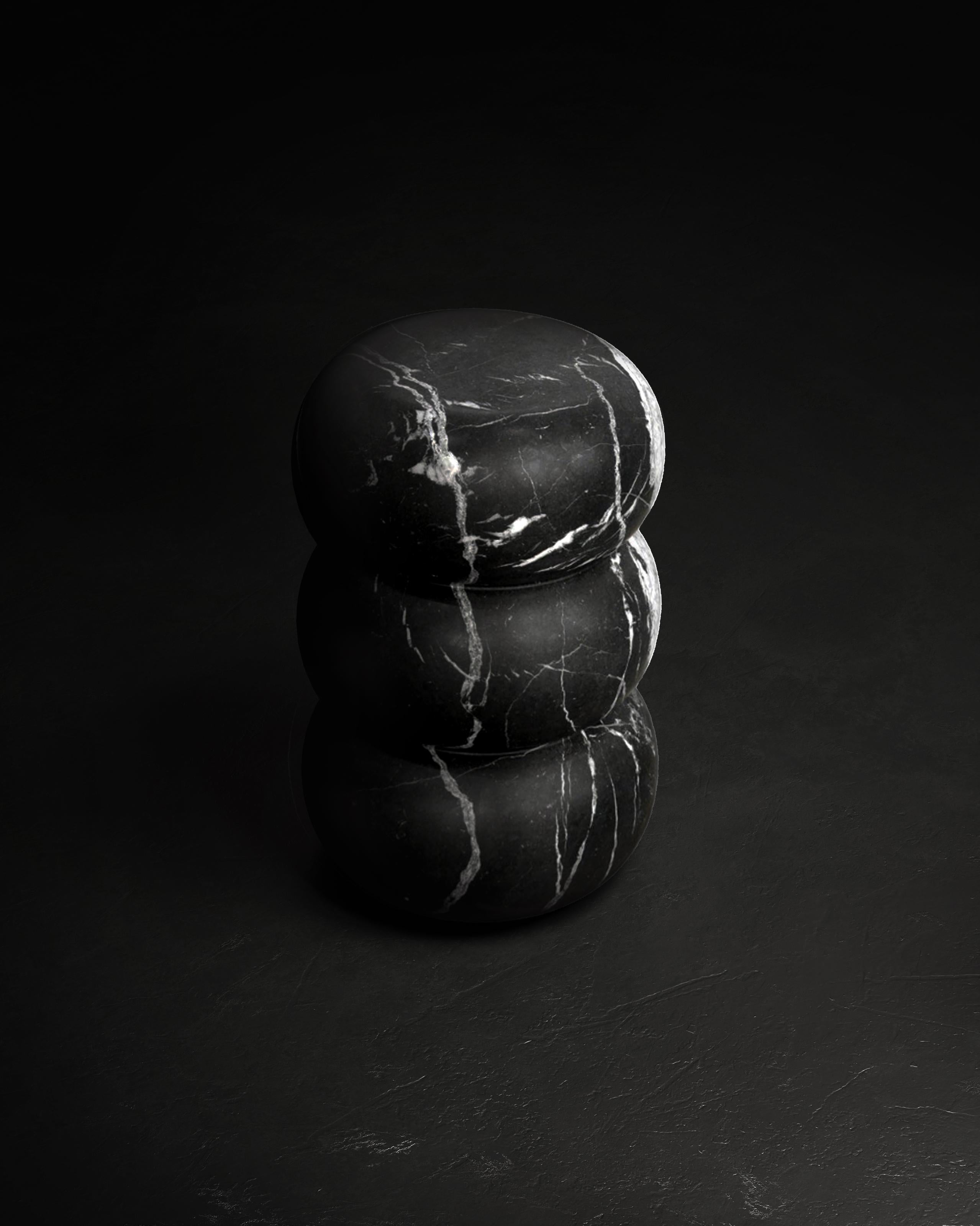 Carved Tubby Marble Side Table Nero Marquina For Sale
