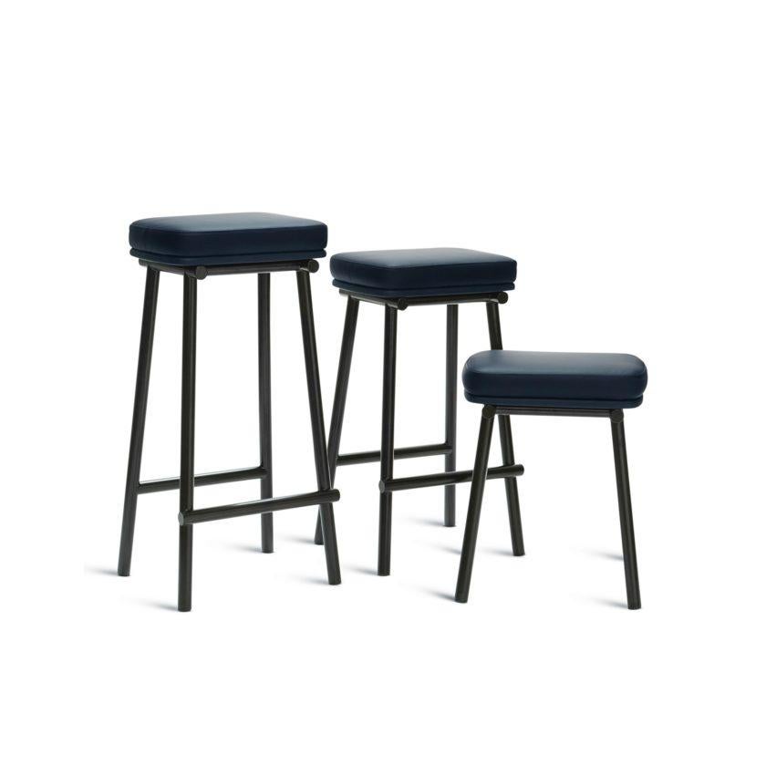 Modern Tubby Tube Bar Stool with Black Frame & Black Leather Seat by Faye Toogood For Sale