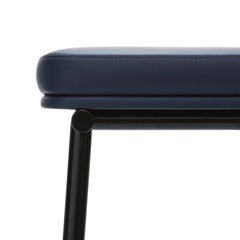 Tubby Tube Counter Stool with Black Frame & Navy Blue Leather Seat, Faye Toogood