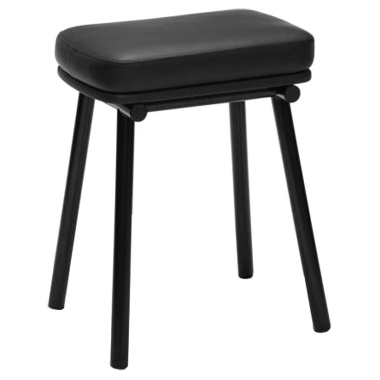 Tubby Tube Stool with Black Frame & Black Leather Seat by Faye Toogood For Sale