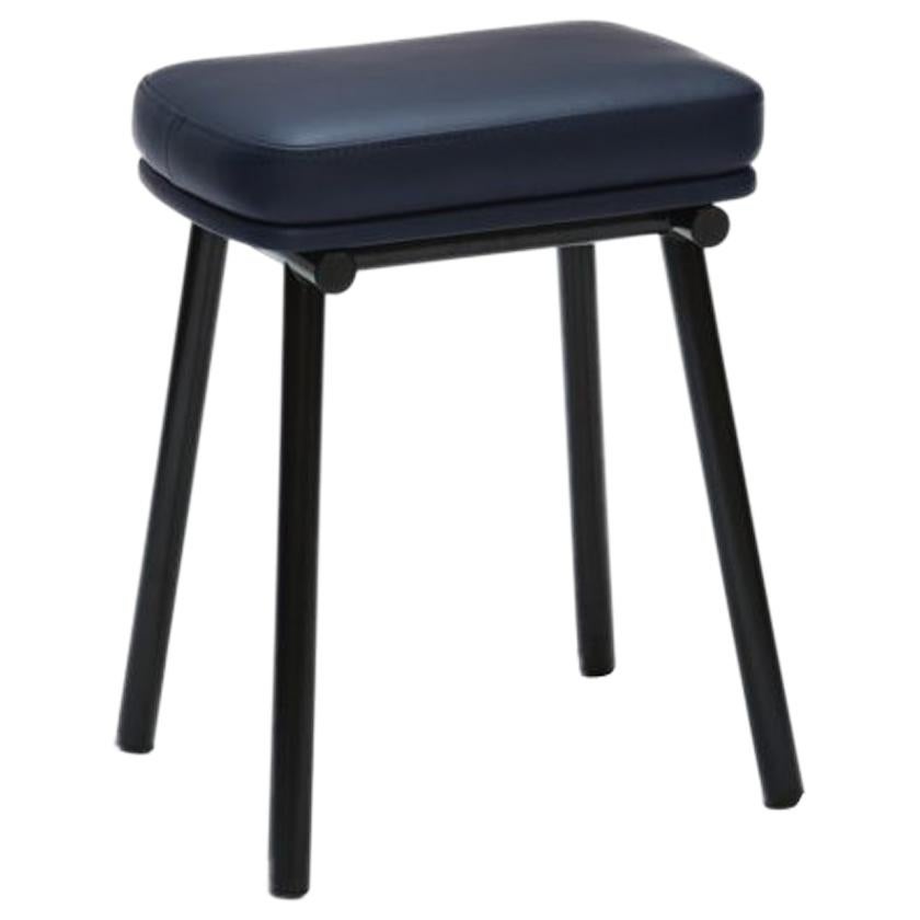 Tubby Tube Stool with Black Frame & Navy Blue Leather Seat by Faye Toogood
