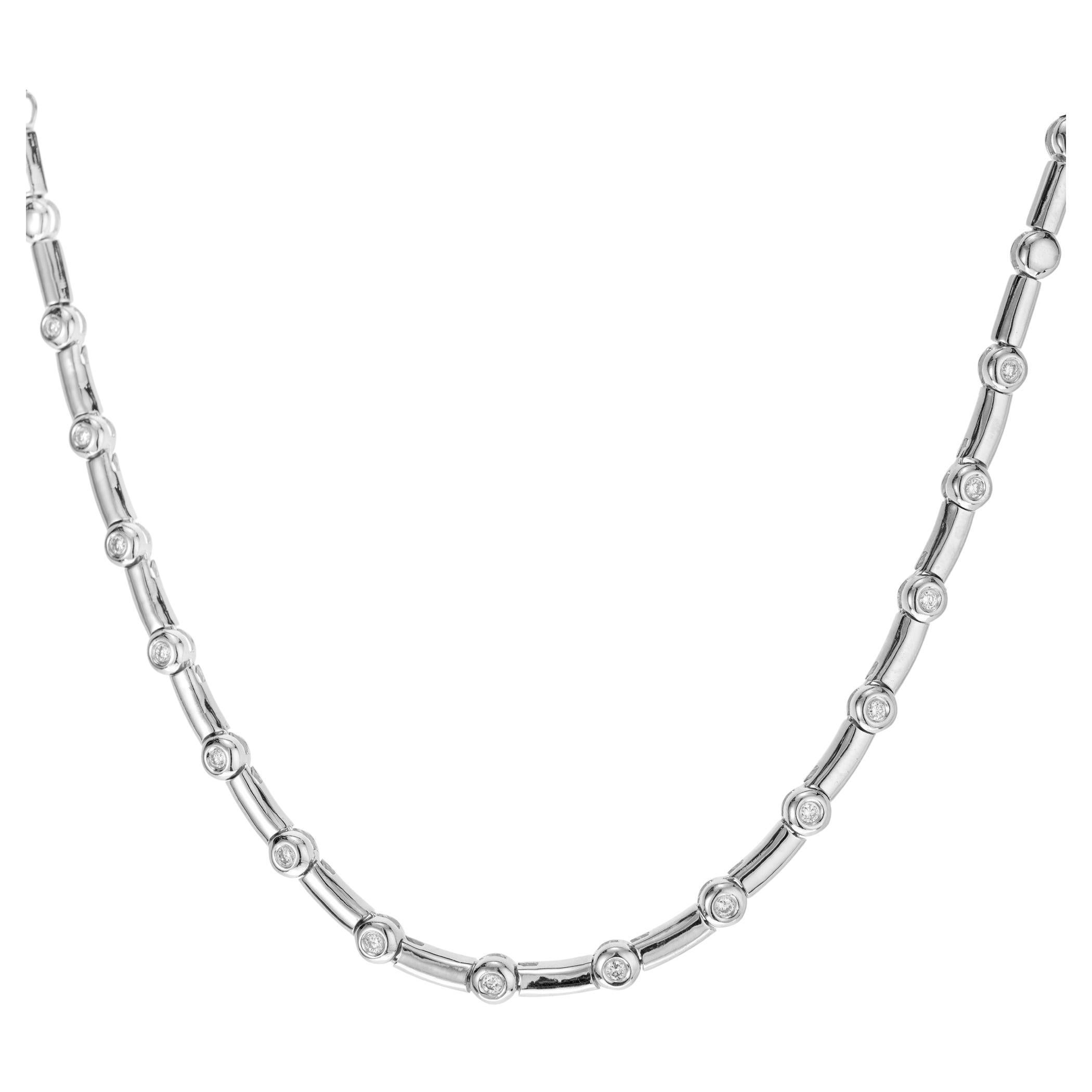 Seven Diamond Gold Tube Set Domed Omega Necklace Pendant at 1stDibs