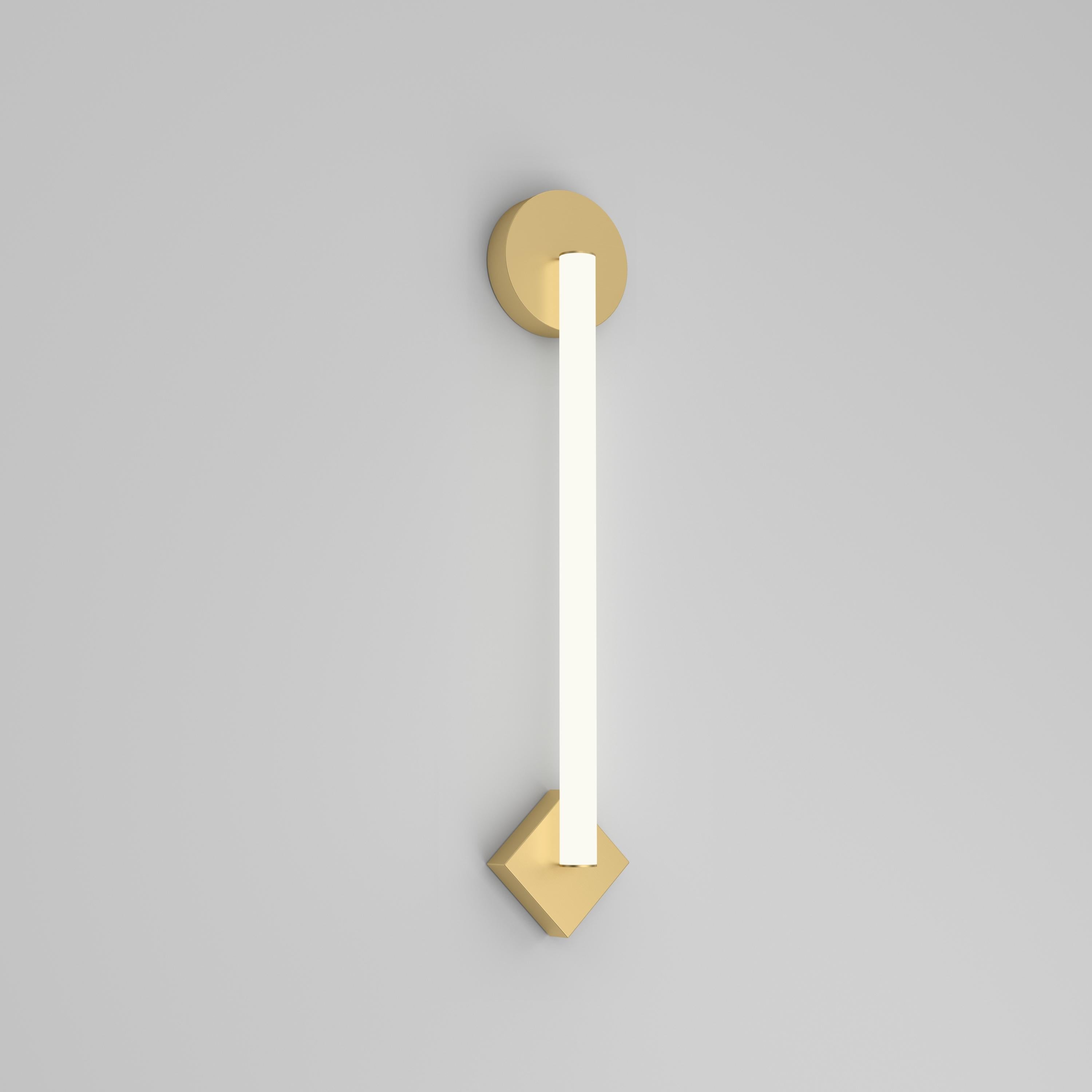 Tubo Círculo Rombo Aplique Latón by Atelier Areti
Dimensiones: P 6 x An 12 x Al 61,5 cm.
Materiales: Latón cepillado, acrílico blanco.

Disponible en versiones de triángulo, rombo o círculo.
Disponible en latón, latón y color, níquel o níquel y