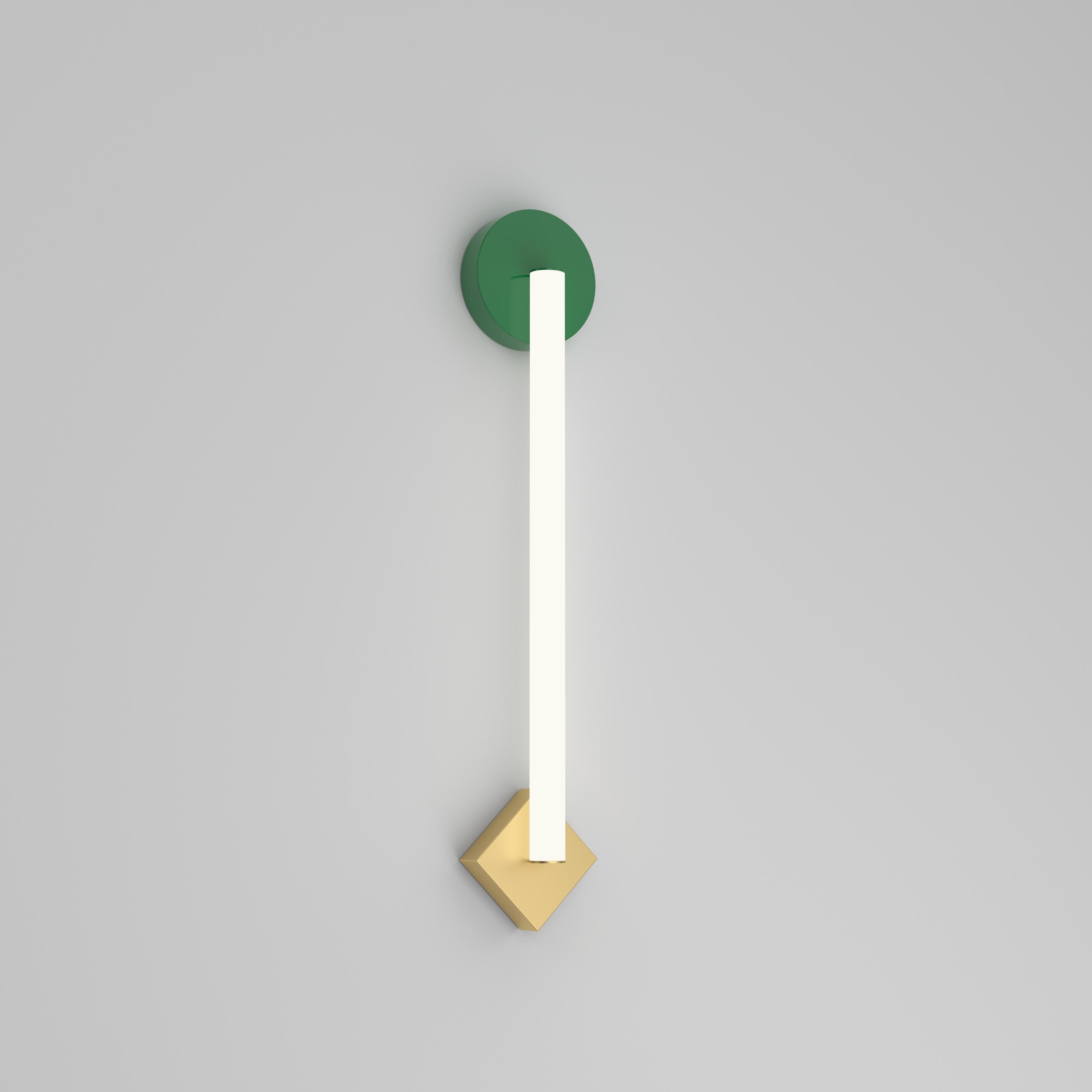 Tubo Círculo Rombo Aplique Latón by Atelier Areti
Dimensiones: P 6 x An 12 x Al 61,5 cm.
Materiales: Latón cepillado, acrílico blanco.

Disponible en versiones de triángulo, rombo o círculo.
Disponible en latón, latón y color, níquel o níquel y
