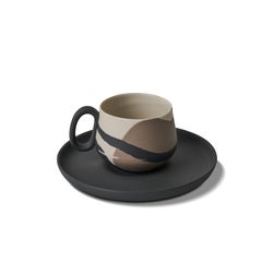 Tube Colour Wave Espresso Cup Wıth Saucer Set Of 2 Black - Black & Rock & Ivory