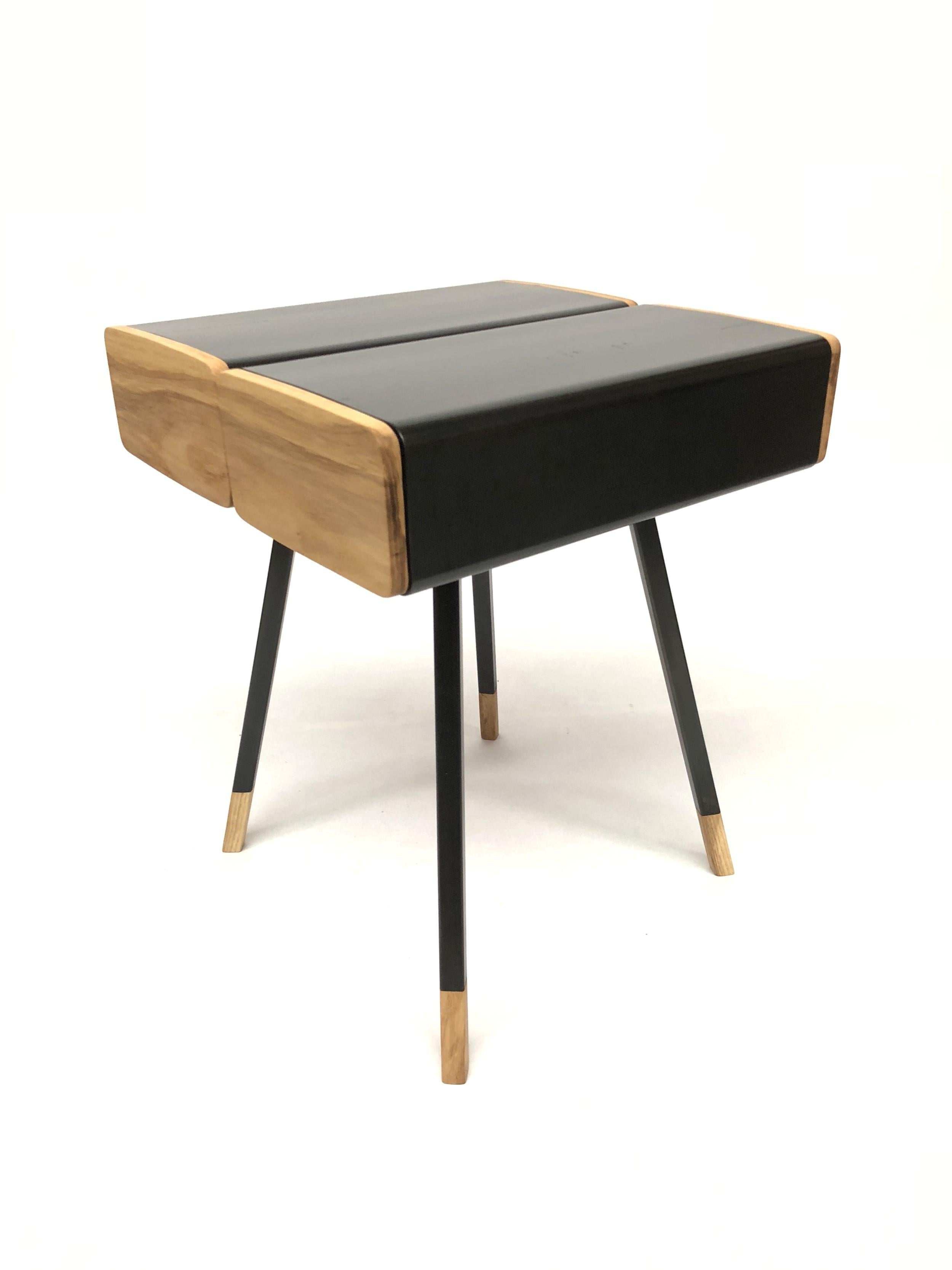 Modern Tube End Table in Blackened Steel and Ash by KLN Studio For Sale
