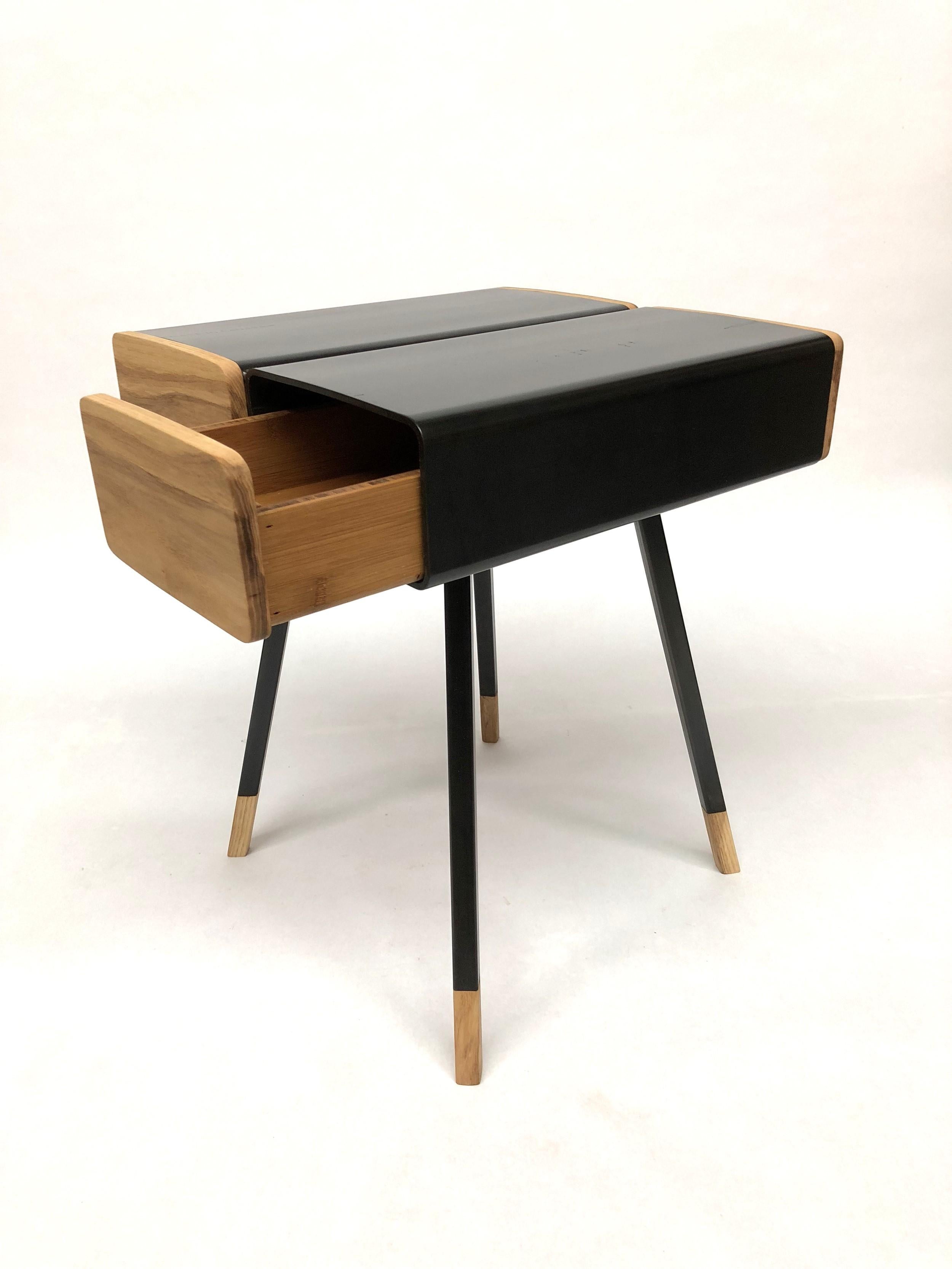 American Tube End Table in Blackened Steel and Ash by KLN Studio For Sale