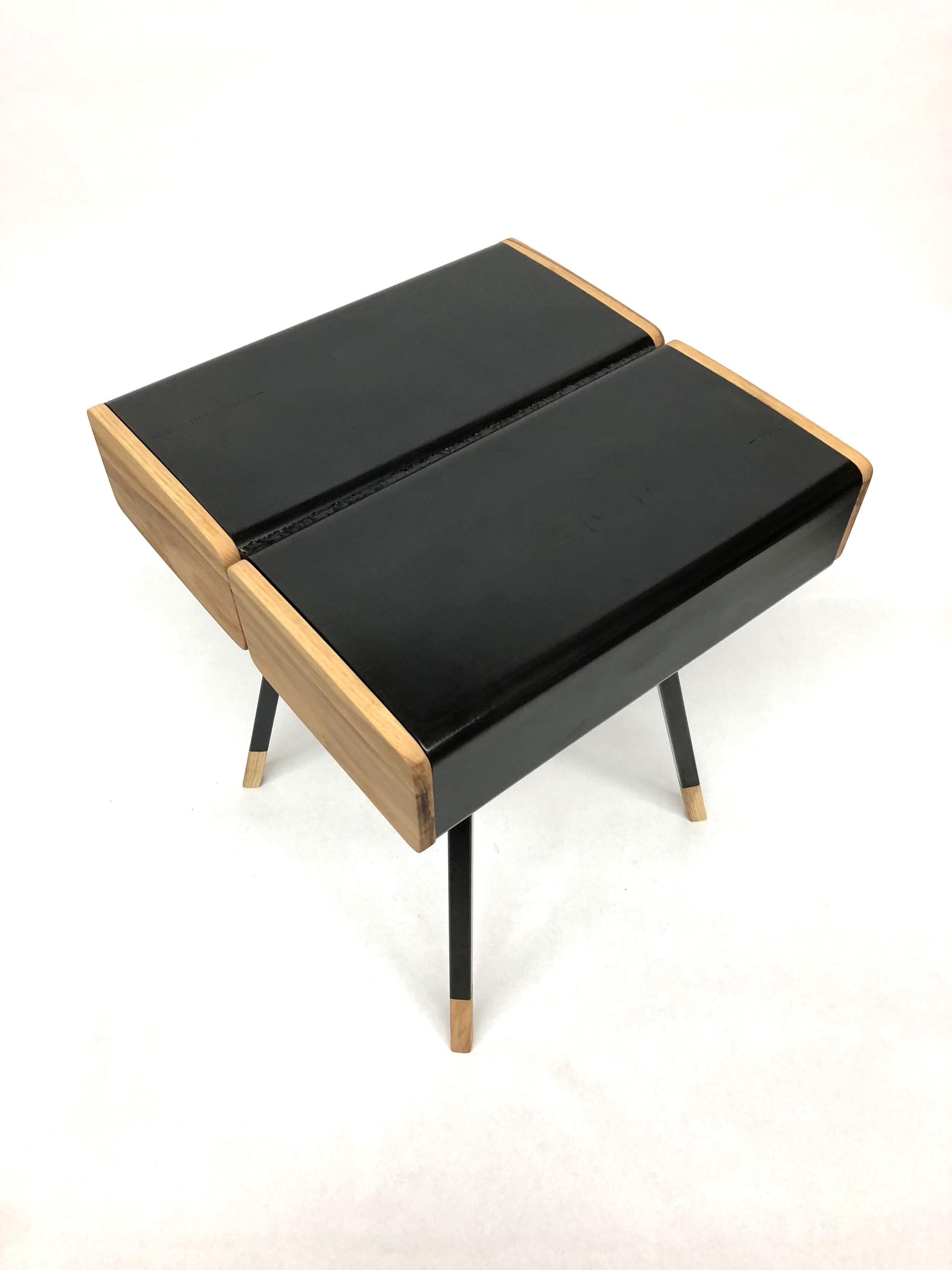 Contemporary Tube End Table in Blackened Steel and Ash by KLN Studio For Sale
