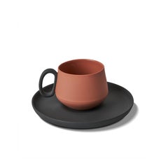 Tube Espresso Cup Wıth Saucer Set Of 2 Black-Coral