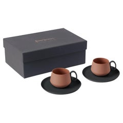 Tube Espresso Cup Wıth Saucer Set Of 2 Black-Coral