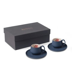 Lot de 2 tasses à expresso « Tube » avec soucoupes, couleur « Ocean-red Coral »