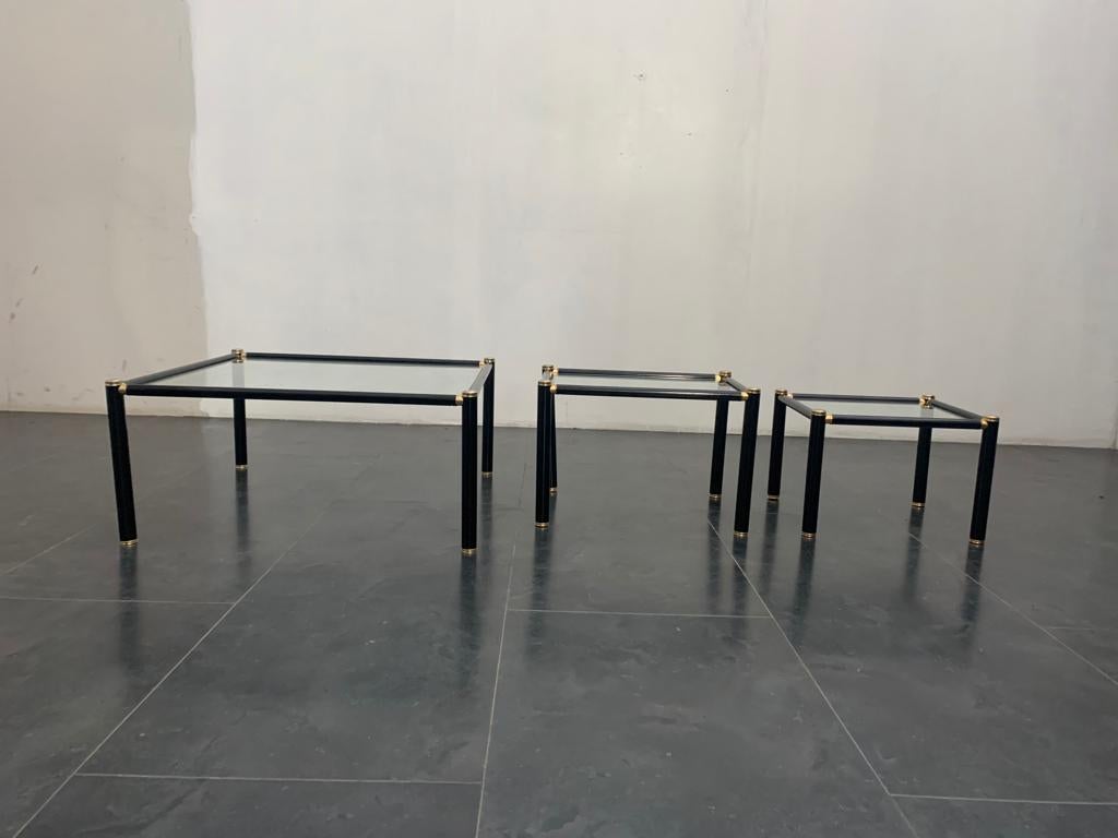 Mid-Century Modern Tube Lacquered Coffee Tables with Brass Fittings, 1960s, Set of 3