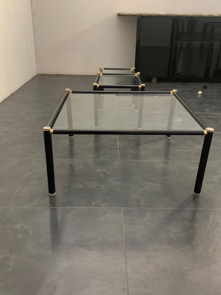 Italian Tube Lacquered Coffee Tables with Brass Fittings, 1960s, Set of 3