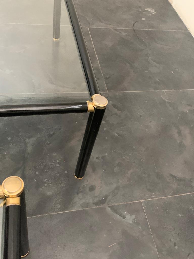 Metal Tube Lacquered Coffee Tables with Brass Fittings, 1960s, Set of 3