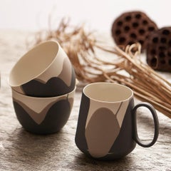 Esma Dereboy Hand-Made Porcelain Tube Mug Set Of 2 Colour Wave Black&Rock&Ivory