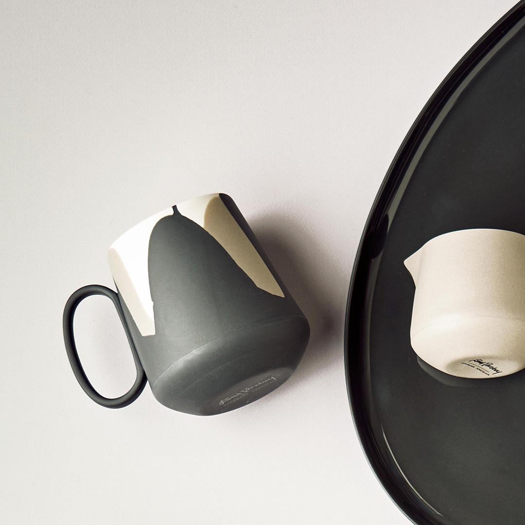 Porcelain Tube Mug Set Of 2 Colour Wave Black & Rock & Ivory For Sale