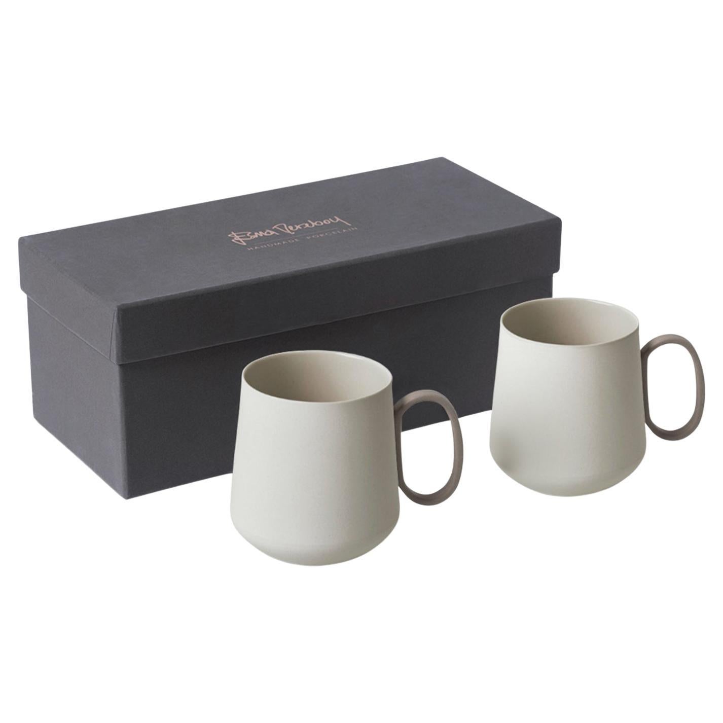 Set de dos tazas de porcelana hechas a mano - Marfil   Colección Esma Dereboy Tube