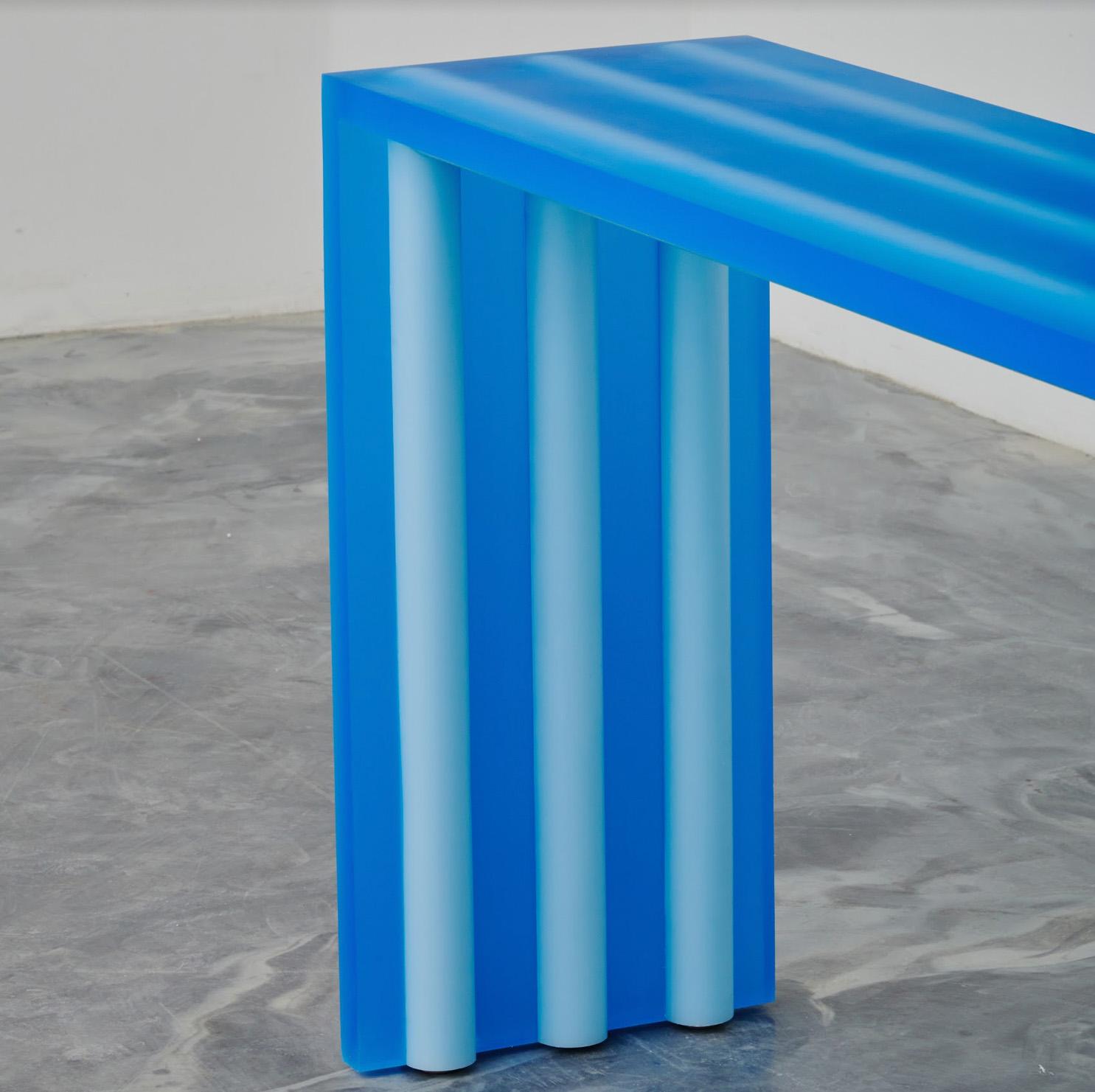 Geometric Tube Epoxy Resin Console / Console Table in Blue by Facture In New Condition For Sale In New York, NY