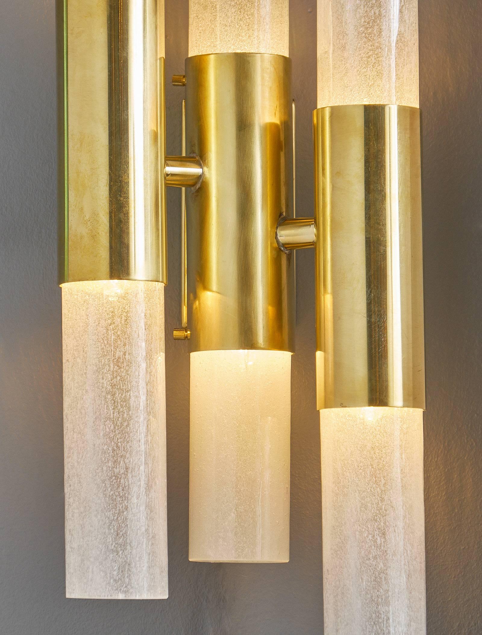 Brass Tube Shaped Murano Glass Sconces For Sale