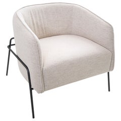 Tube-Style Bella Upholstered Armchair with Graphite Metal Frame and Ivory Fabric