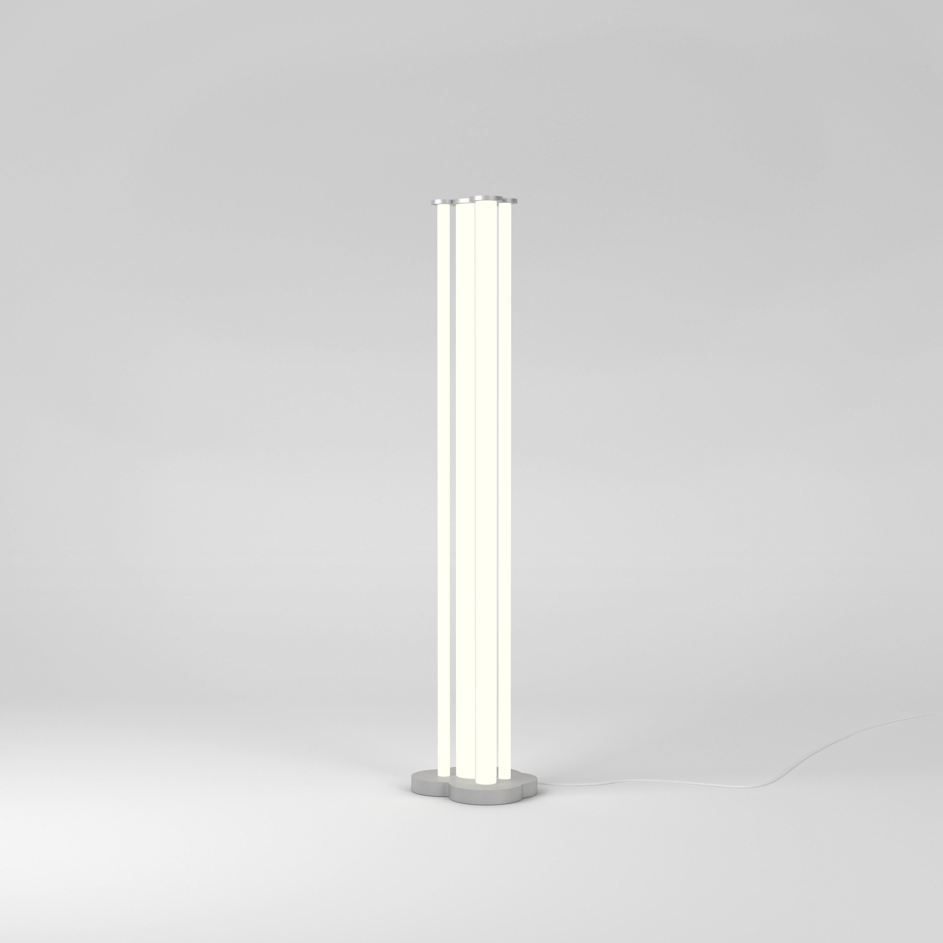 Tubes Aluminum Floor Light by Atelier Areti
Dimensions: D 28 x W 30 x H 143.5 cm.
Materials: Aluminum, white acrylic.

Available in aluminum, brass, or black. Please contact us.

All our lamps can be wired according to each country. If sold to the