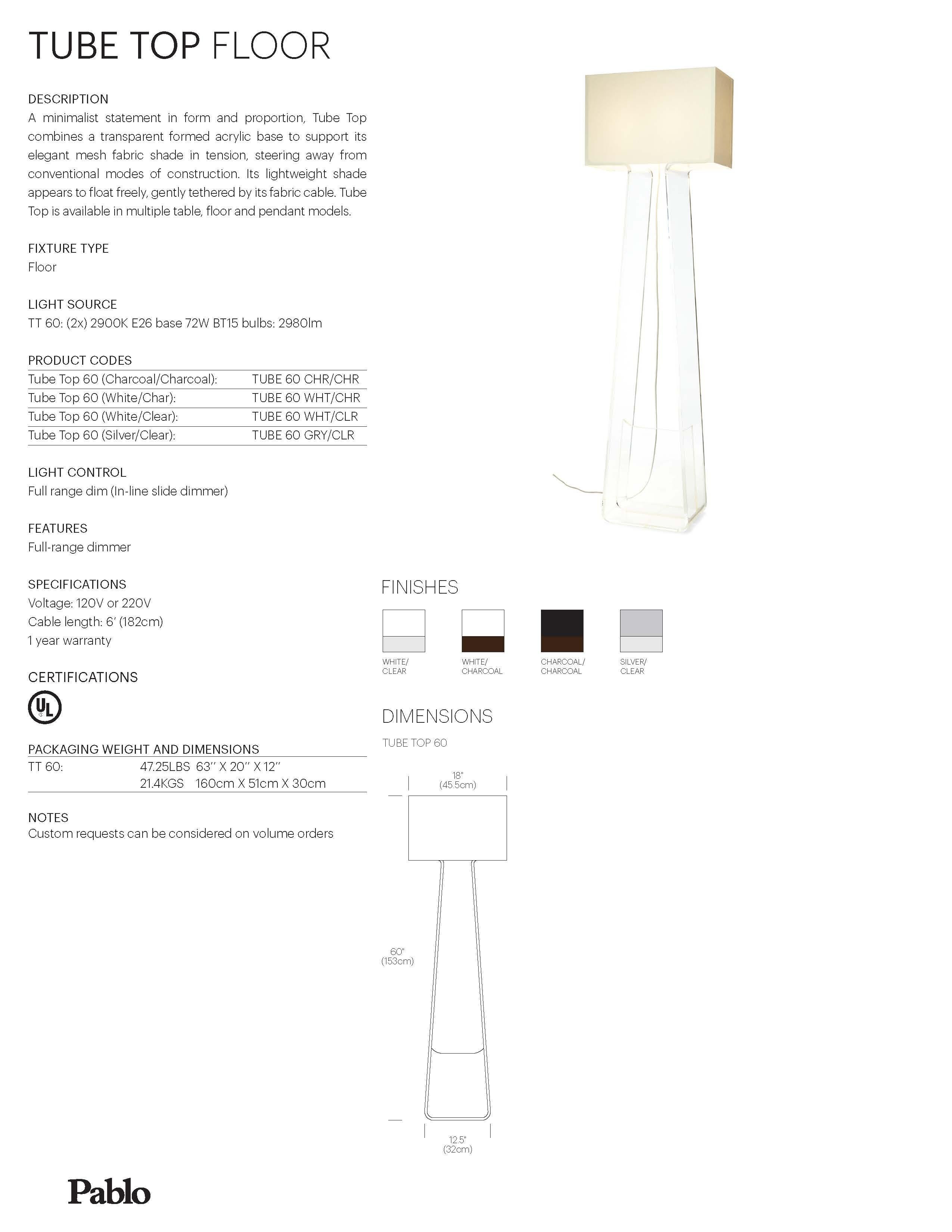 Modern Tubetop 60 Floor Lamp in White and Clear by Pablo Designs For Sale