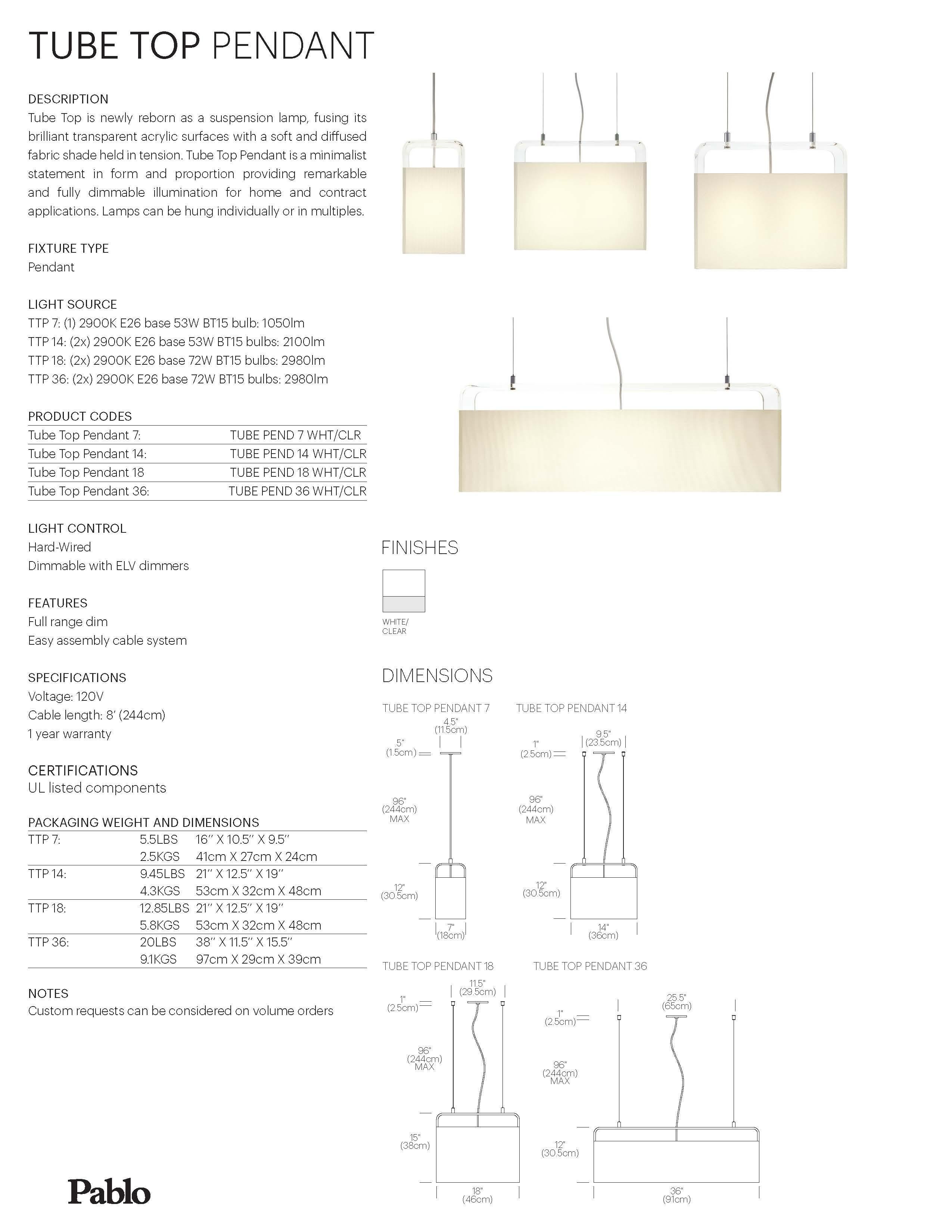 Modern Tubetop Pendant Light by Pablo Designs