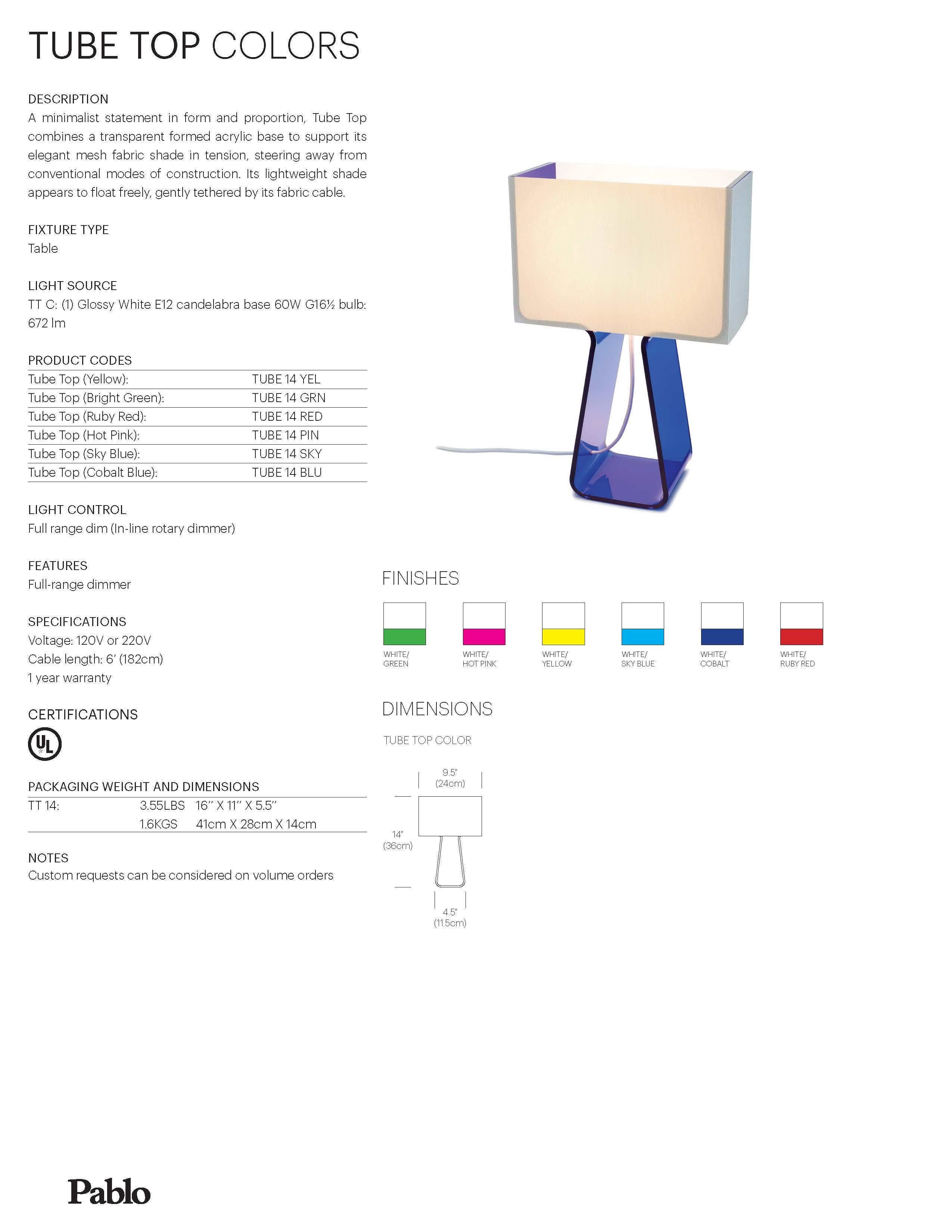 American Tubetop Table Lamp in Cobalt Blue by Pablo Designs For Sale