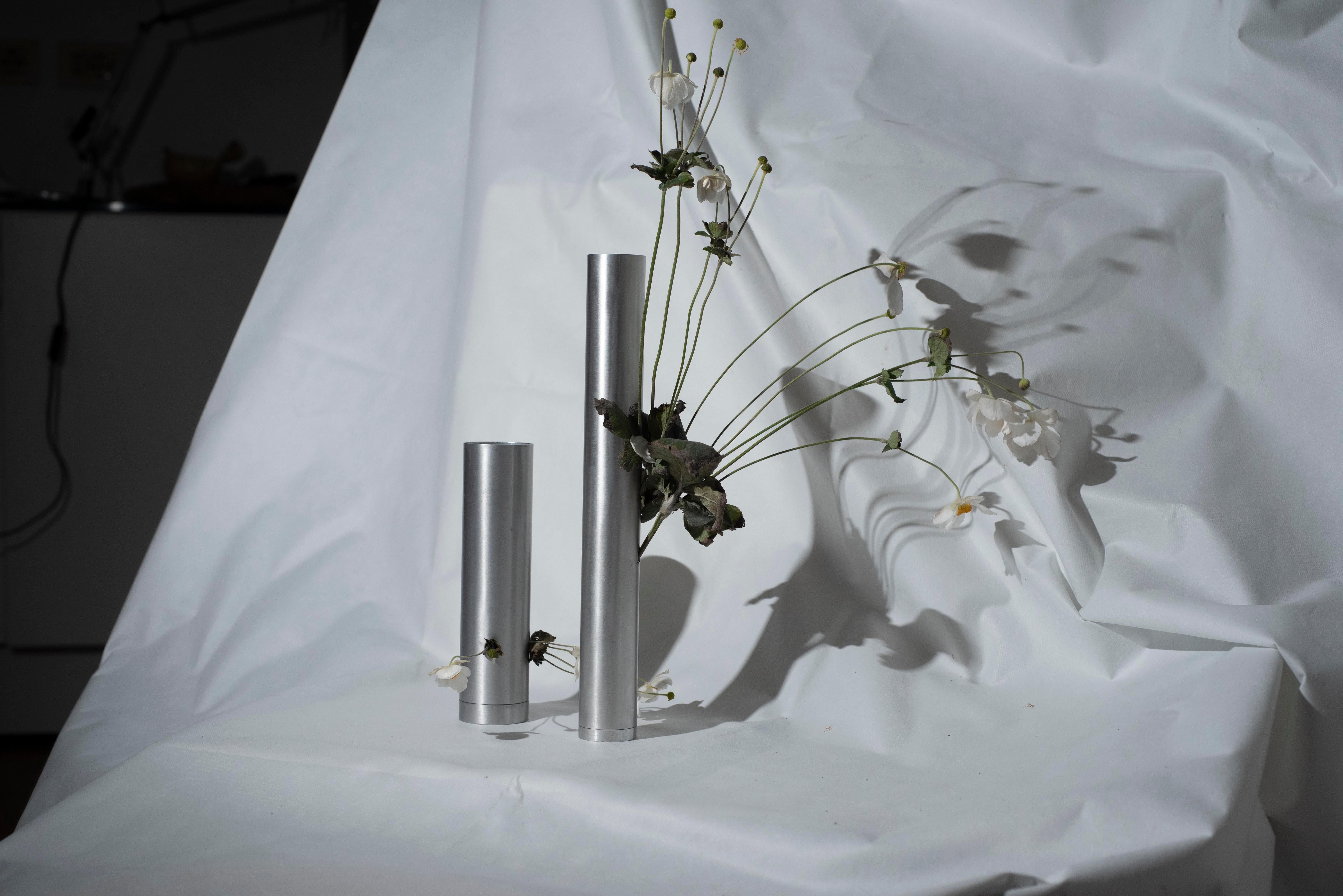 Tubino 001 Minimalistische Blumenvase aus Aluminium (Italienisch) im Angebot