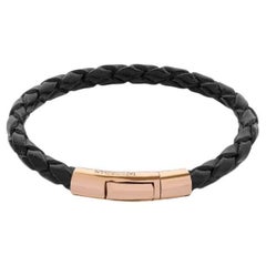 Tubo Scoubidou Bracelet in Black Leather with 18K Rose Gold, Size S