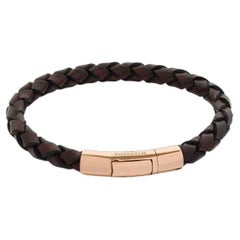 Tubo Scoubidou Bracelet in Brown Leather with 18K Rose Gold, Size M