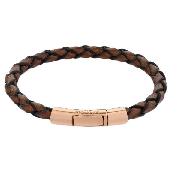 Bracelet Tubo Scoubidou en cuir brun clair et or rose 18 carats, taille M en vente
