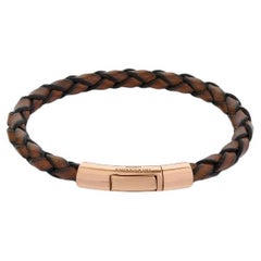 Bracelet Tubo Scoubidou en cuir brun clair et or rose 18 carats, taille M