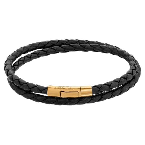 Tubo Scoubidou Double Wrap Bracelet in Black Leather and 18K Yellow Gold, Size S For Sale