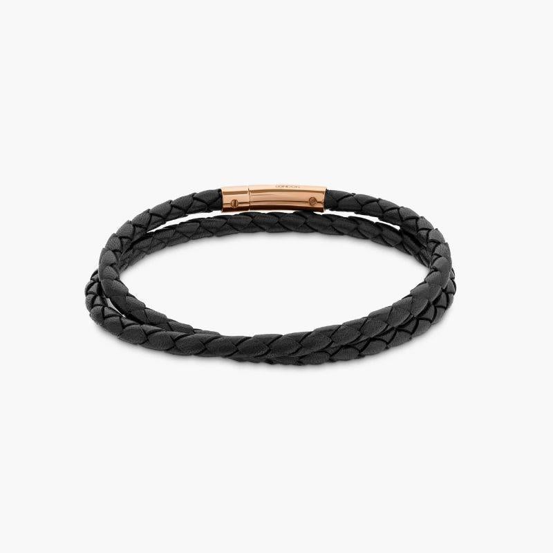 Tubo Scoubidou Double Wrap Bracelet in Black Leather with 18K Rose Gold, Size S In New Condition For Sale In Fulham business exchange, London