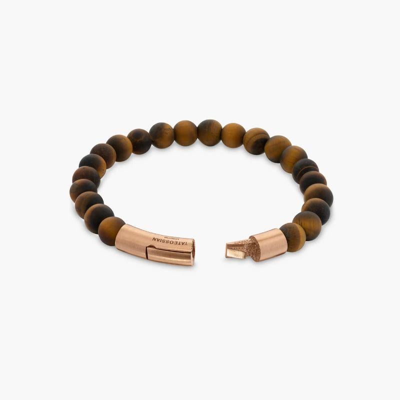 Men's Tubo Semi-Precious Bracelet in Tiger Eye and 18K Rose Gold, Size S For Sale