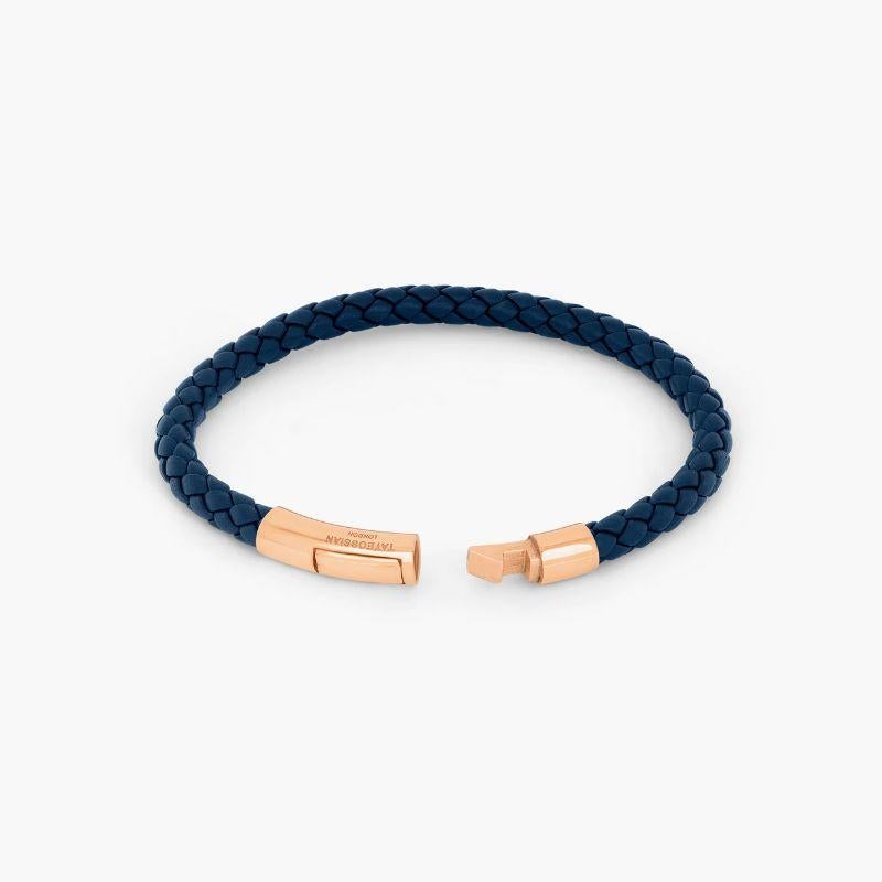 Tubo Taito Bracelet in Navy Leather with 18K Rose Gold, Size S In New Condition For Sale In Fulham business exchange, London
