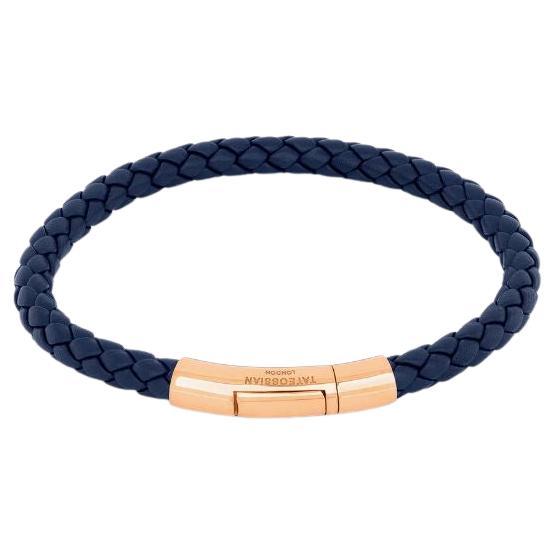 Tubo Taito Bracelet in Navy Leather with 18K Rose Gold, Size S