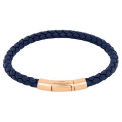 Tubo Taito Bracelet in Navy Leather with 18K Rose Gold, Size S