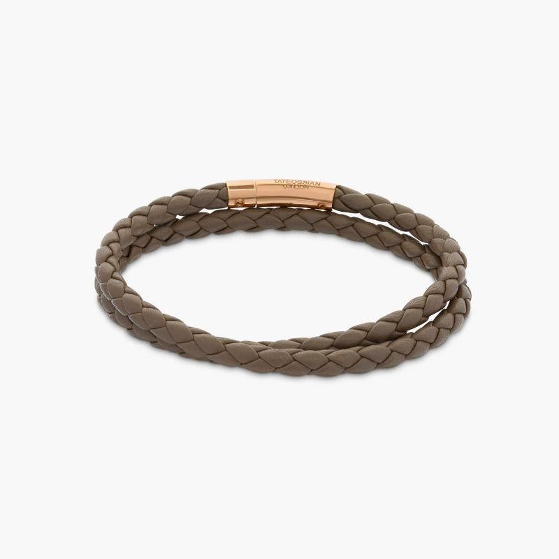 Tubo Taito Double Wrap Bracelet in Brown Leather with 18K Rose Gold, Size S In New Condition For Sale In Fulham business exchange, London