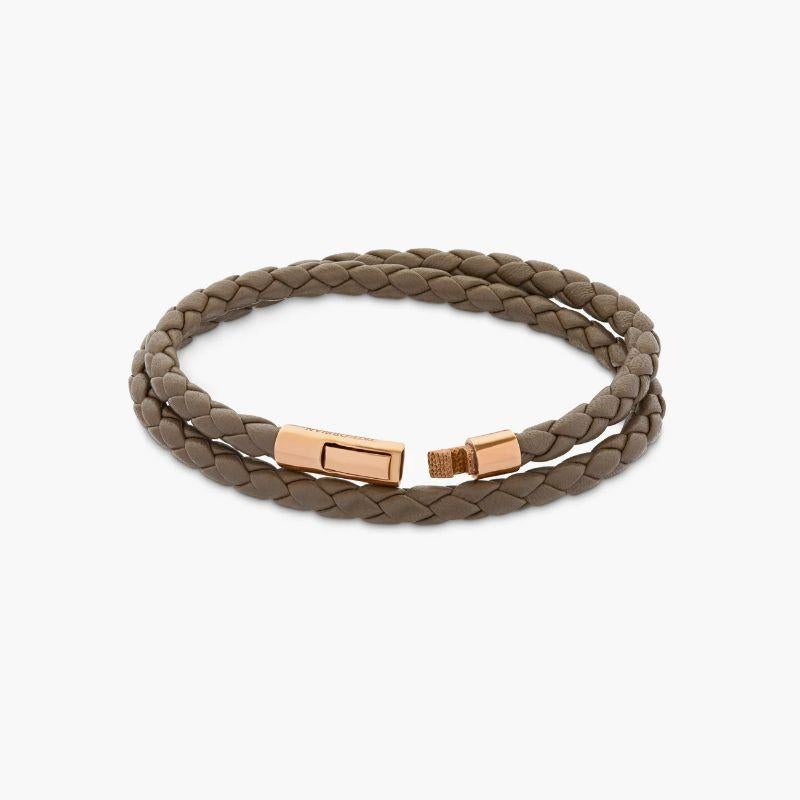 Men's Tubo Taito Double Wrap Bracelet in Brown Leather with 18K Rose Gold, Size S For Sale