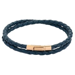 Tubo Taito Double Wrap Bracelet in Navy Leather with 18K Rose Gold, Size S