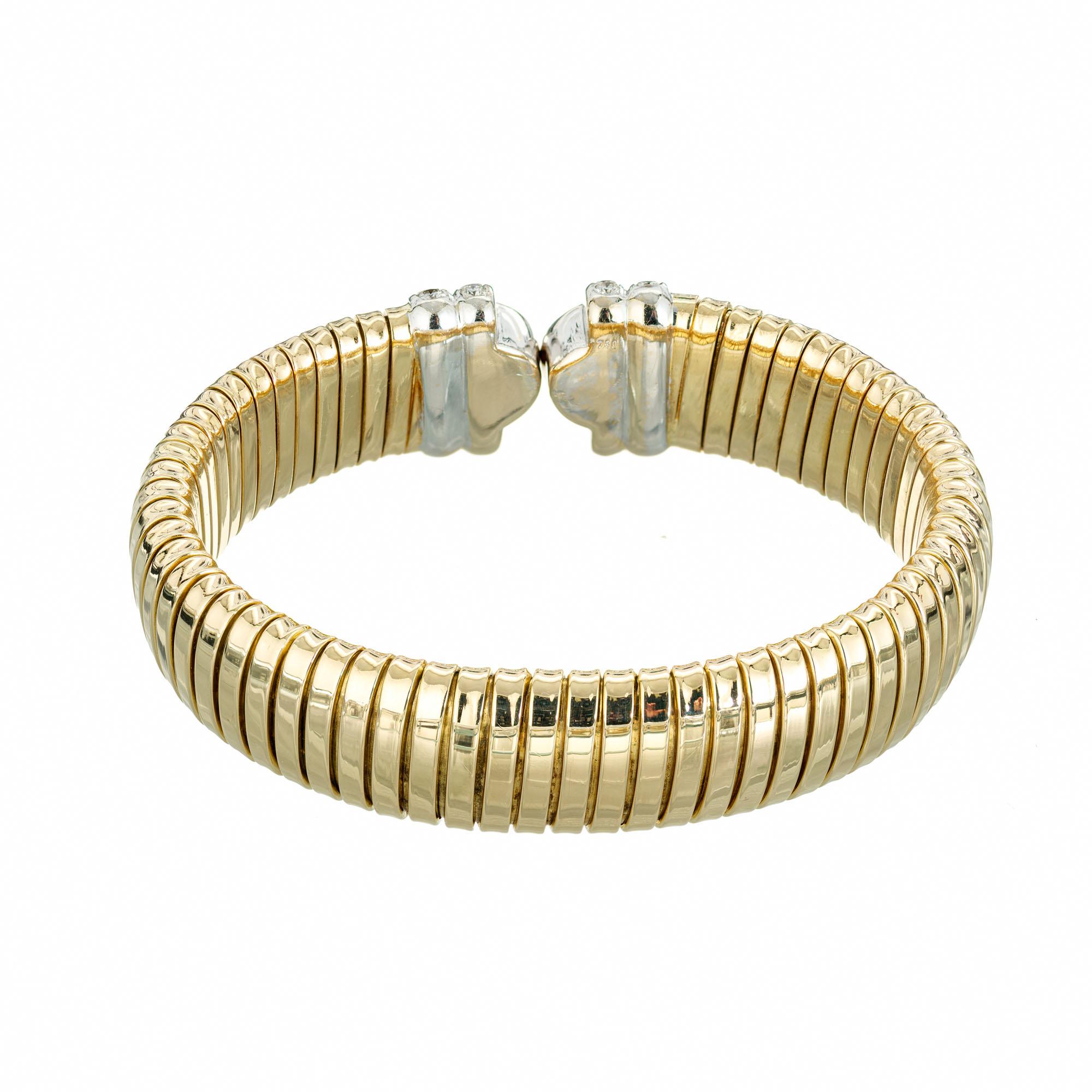 Tubogas 1.36 Carat Diamond Yellow White Gold Bangle Bracelet In Good Condition In Stamford, CT