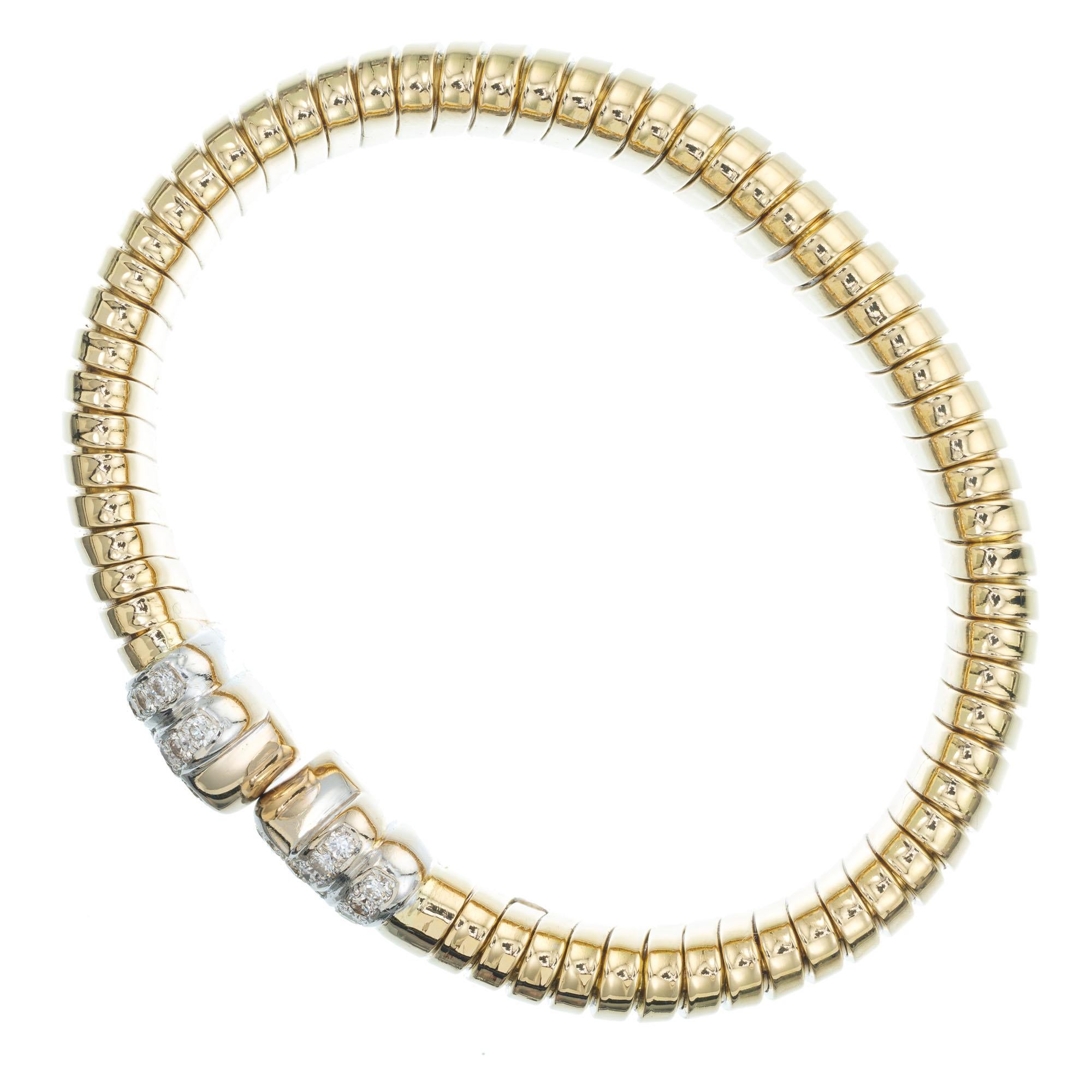 Women's Tubogas 1.36 Carat Diamond Yellow White Gold Bangle Bracelet
