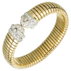 Vintage Tubogas 1.36 Carat Diamond Yellow White Gold Bangle Bracelet