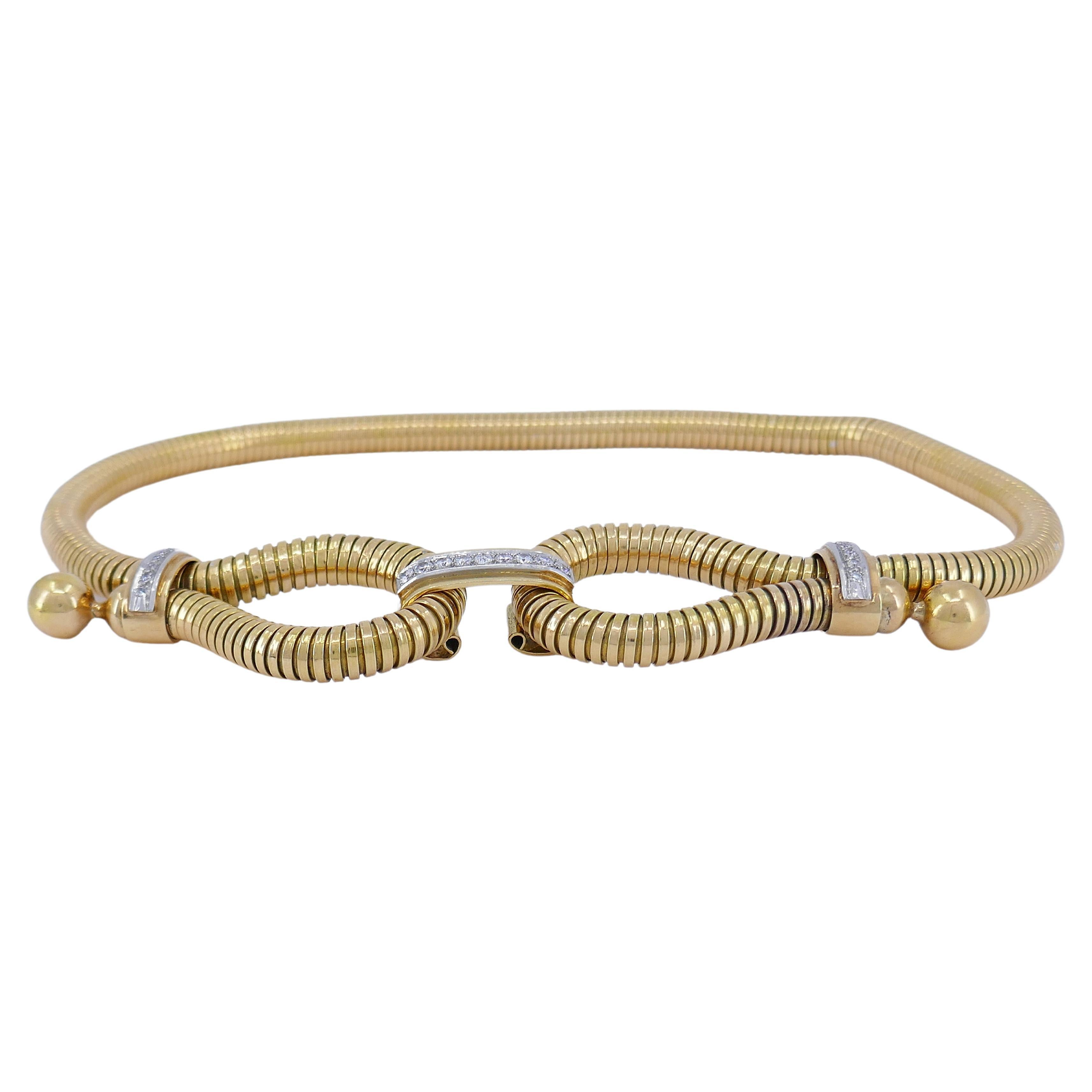 Tubogas 18k Gold Diamant-Halskette Retro Französisch Vintage Estate Jewelry Damen im Angebot